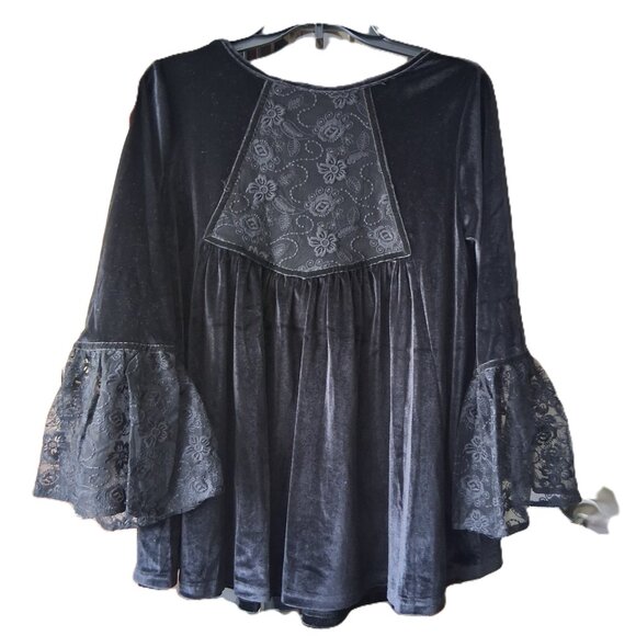 POL Velvet and Lace Boho Baby Doll top blouse sz S  /B1 - Picture 2 of 7
